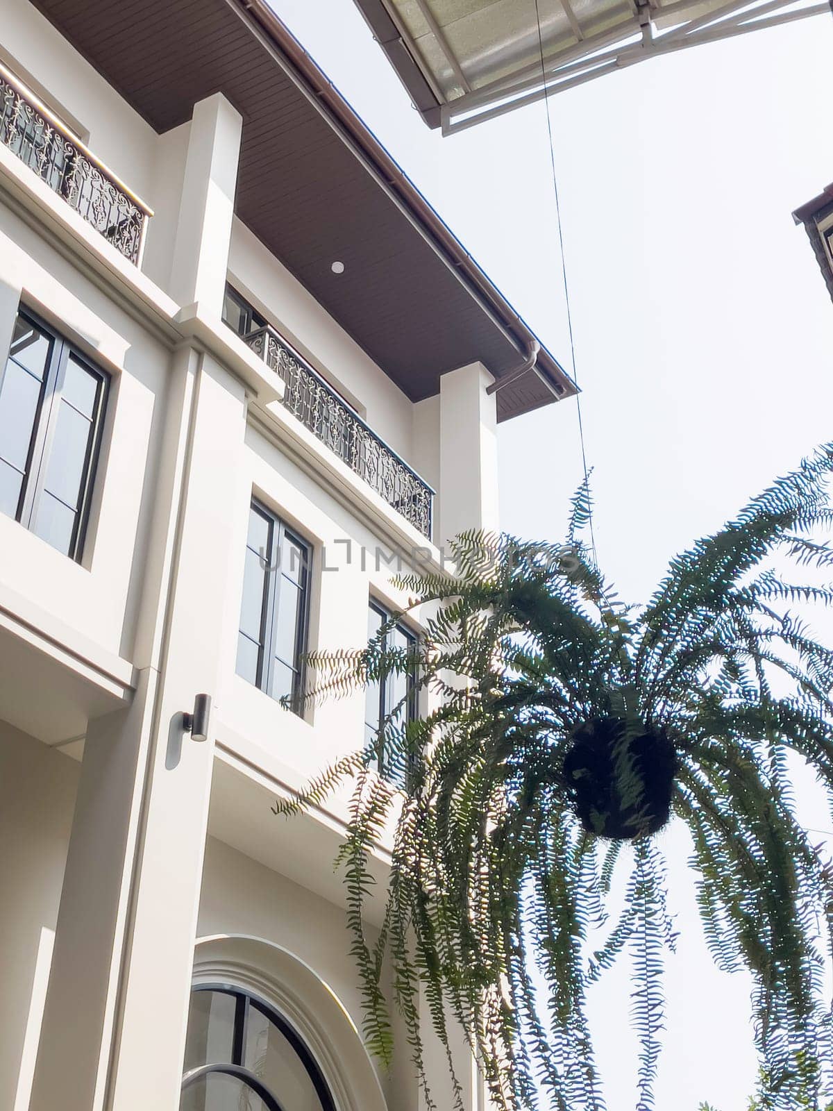 Summer sunlight building facade outdoors, stock photo