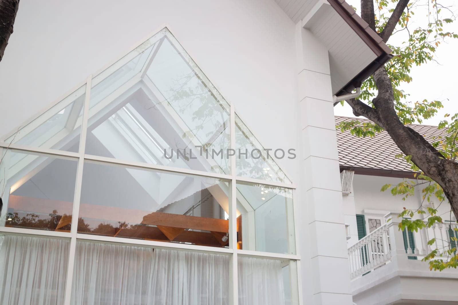Summer sunlight building facade outdoors, stock photo