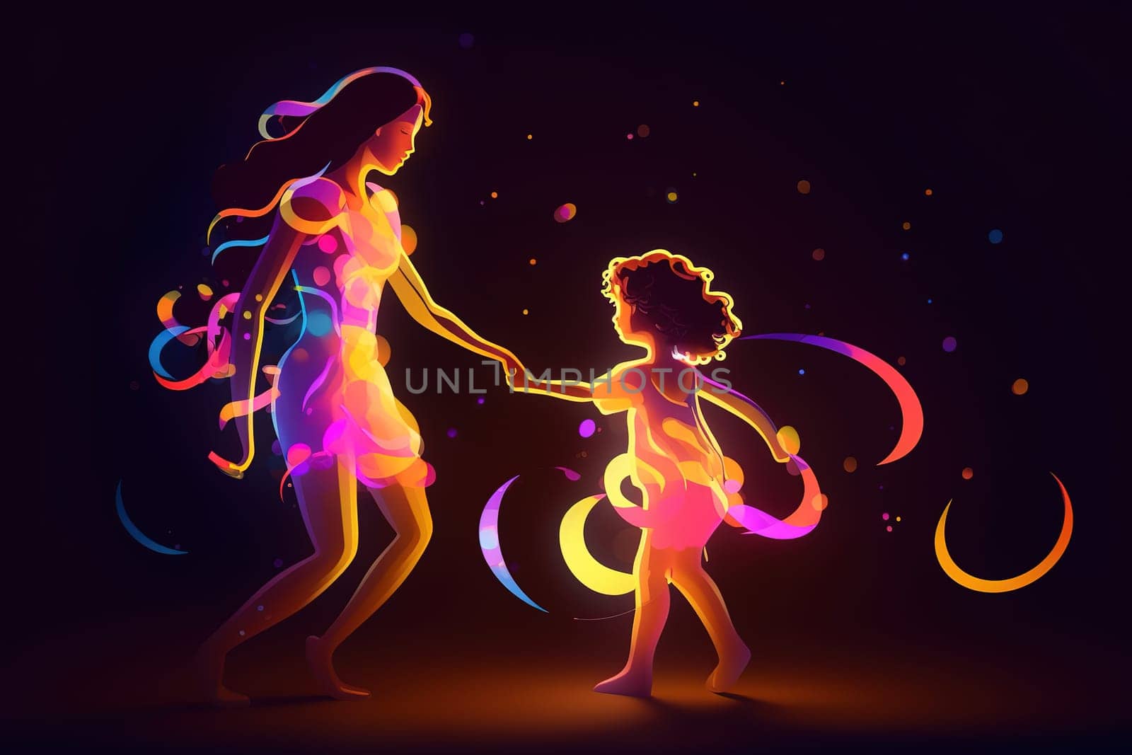 Mother and Child Bond. happy mothers day celebration .illustration. line drawing