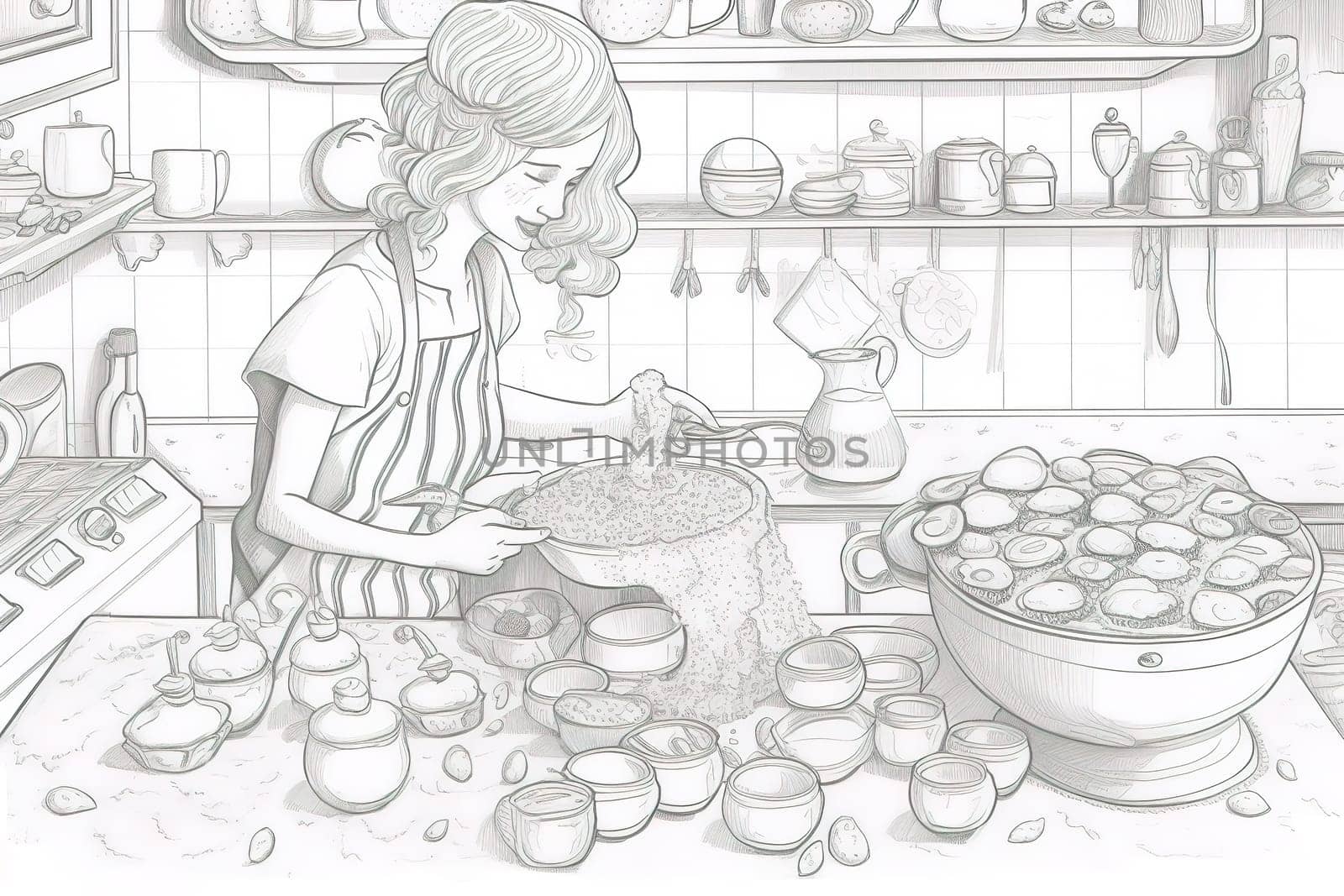 Mother and Child Bond. happy mothers day celebration .illustration. line drawing