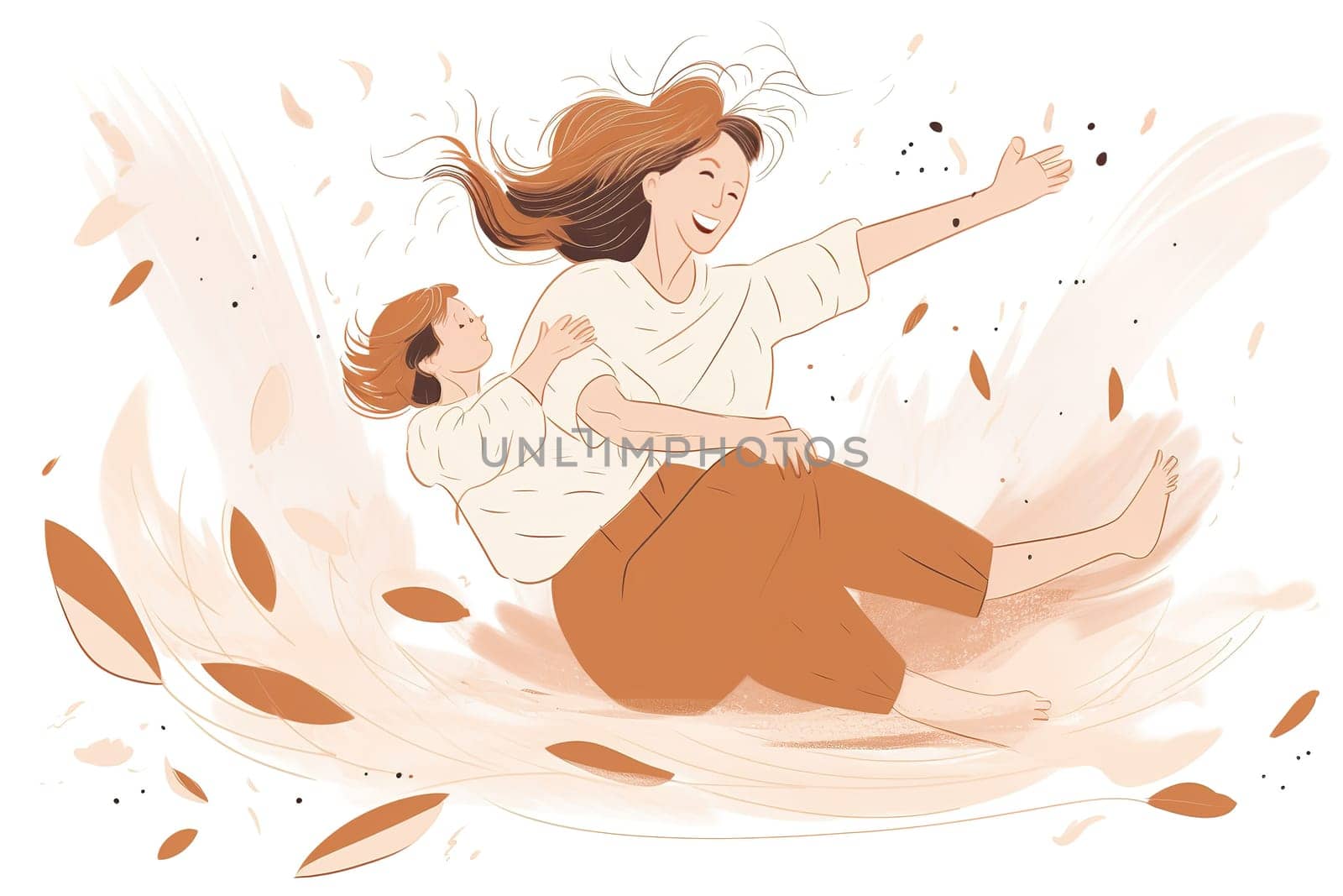 Mother and Child Bond. happy mothers day celebration .illustration. line drawing