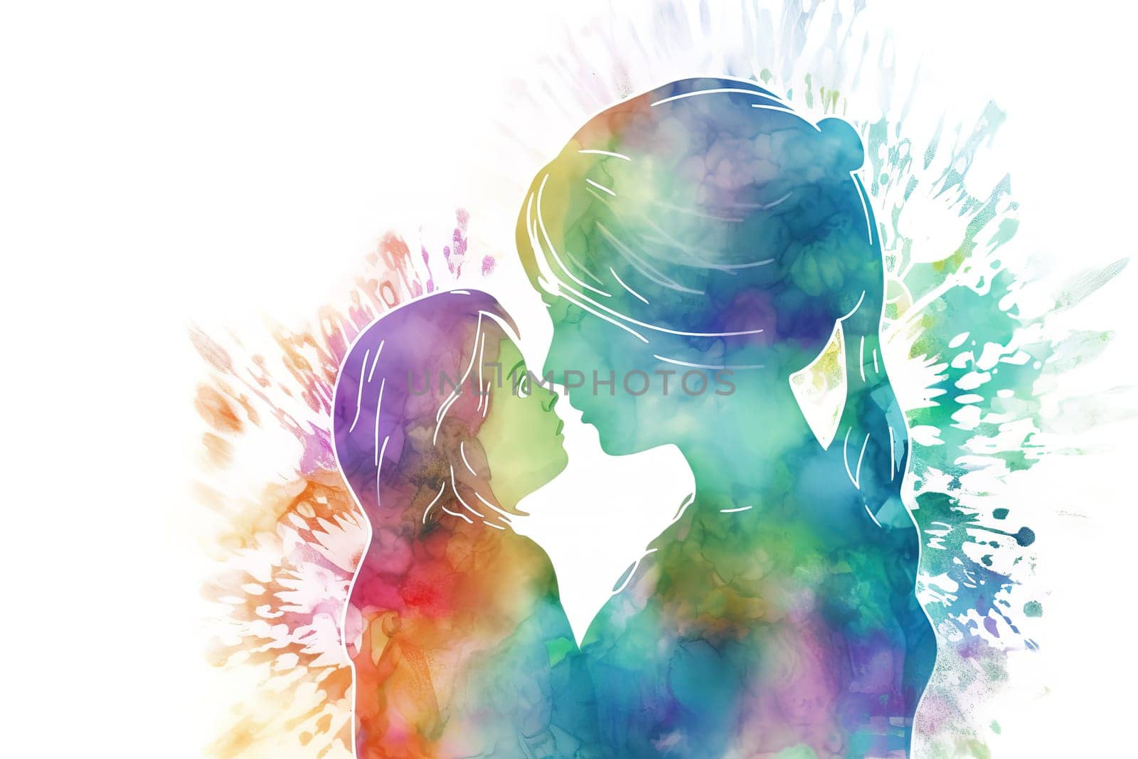 Mother and Child Bond. happy mothers day celebration .illustration. line drawing