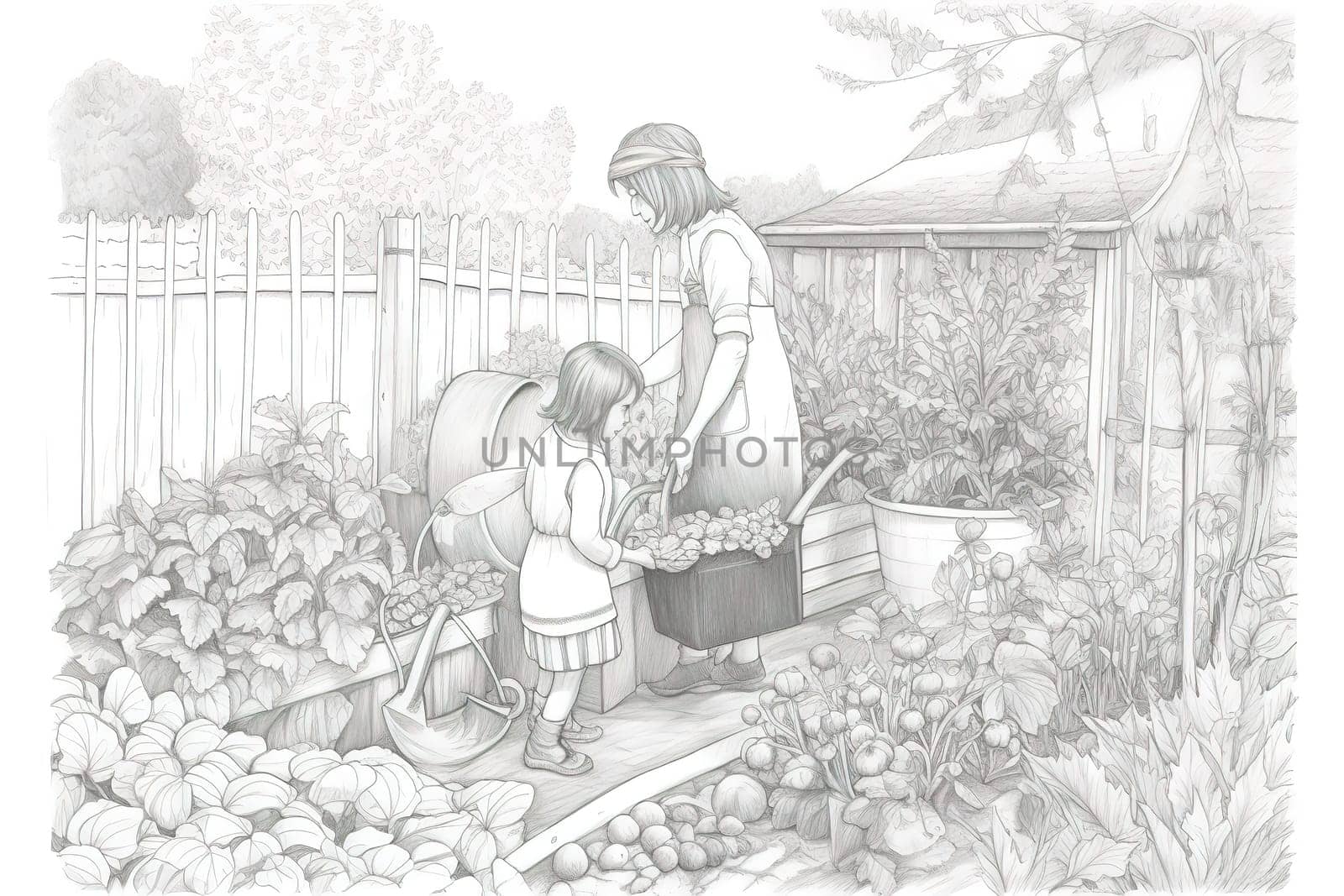 Mother and Child Bond. happy mothers day celebration .illustration. line drawing