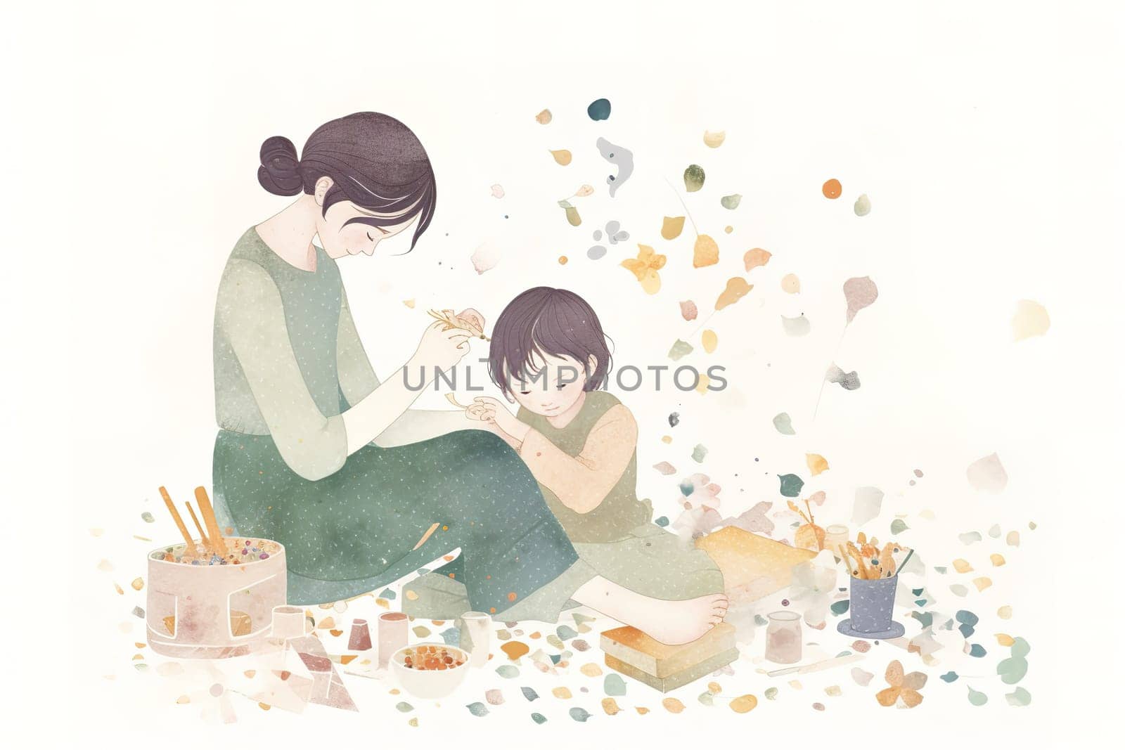 Mother and Child Bond. happy mothers day celebration .illustration. line drawing