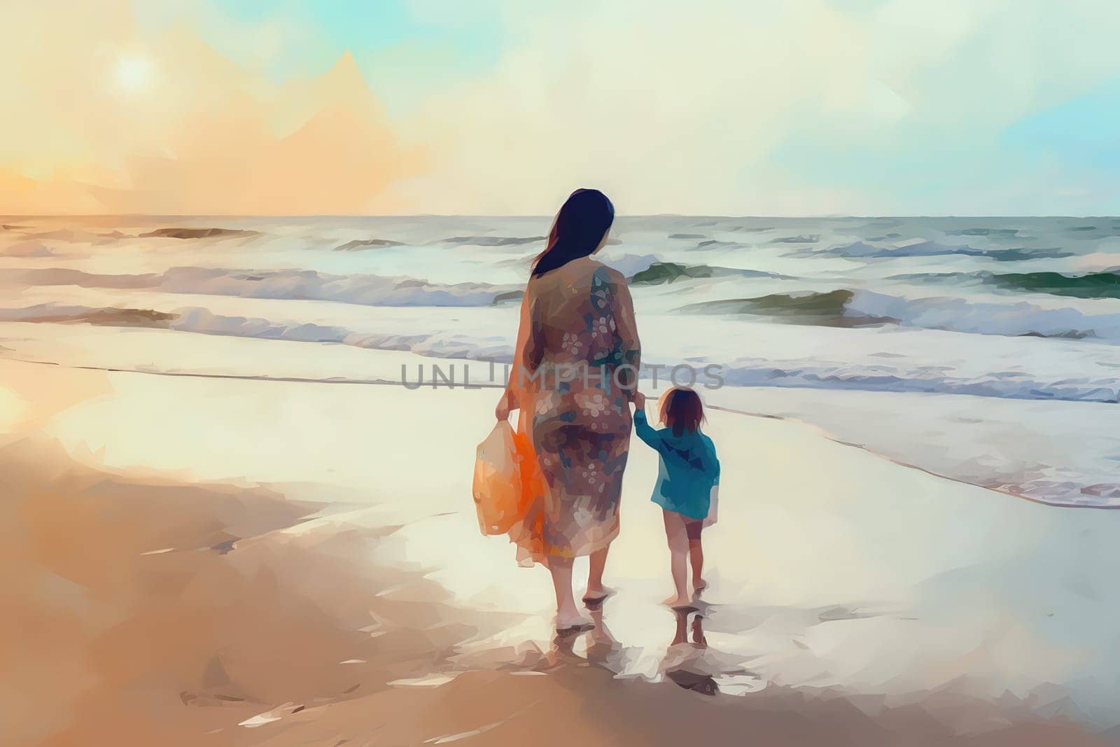 Mother and Child Bond. happy mothers day celebration .illustration. line drawing