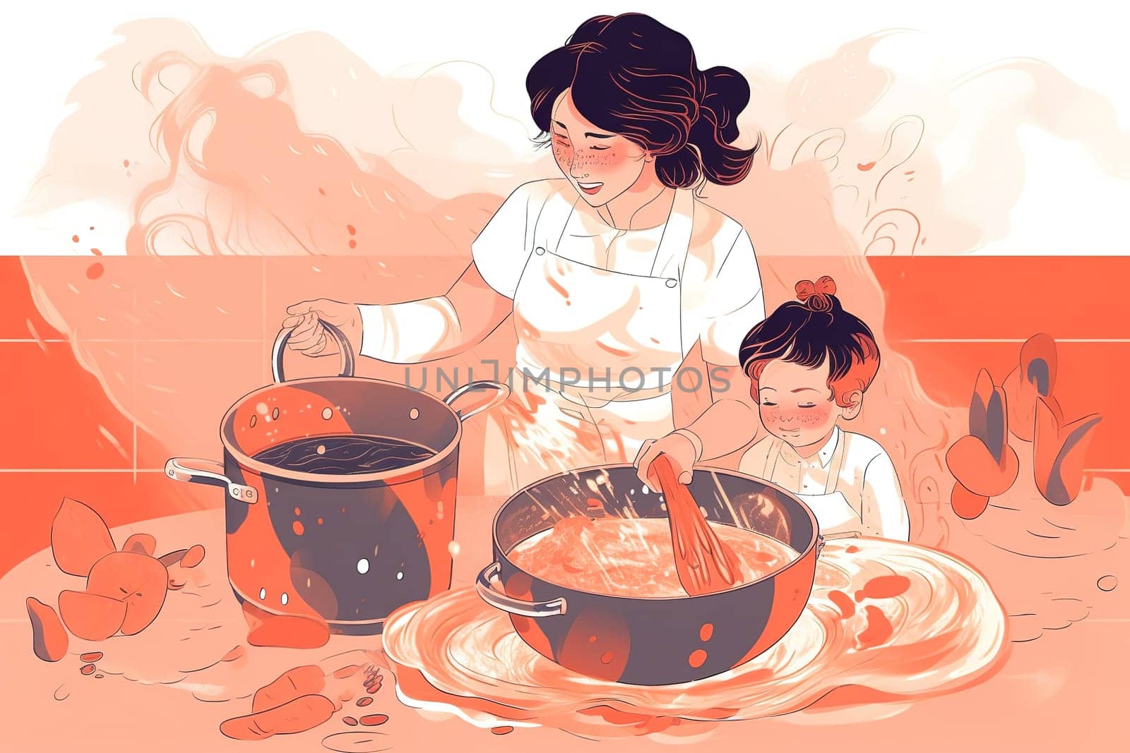 Mother and Child Bond. happy mothers day celebration .illustration. line drawing
