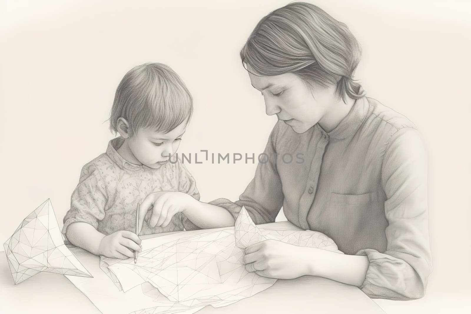 Mother and Child Bond. happy mothers day celebration .illustration. line drawing