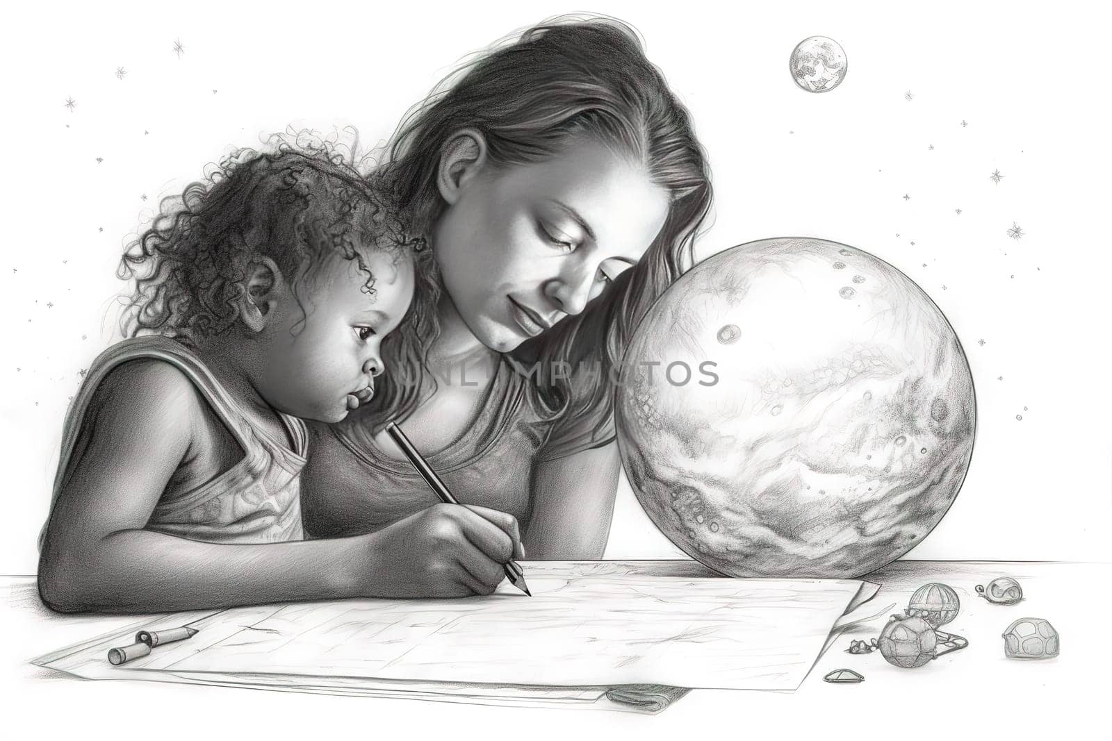 Mother and Child Bond. happy mothers day celebration .illustration. line drawing