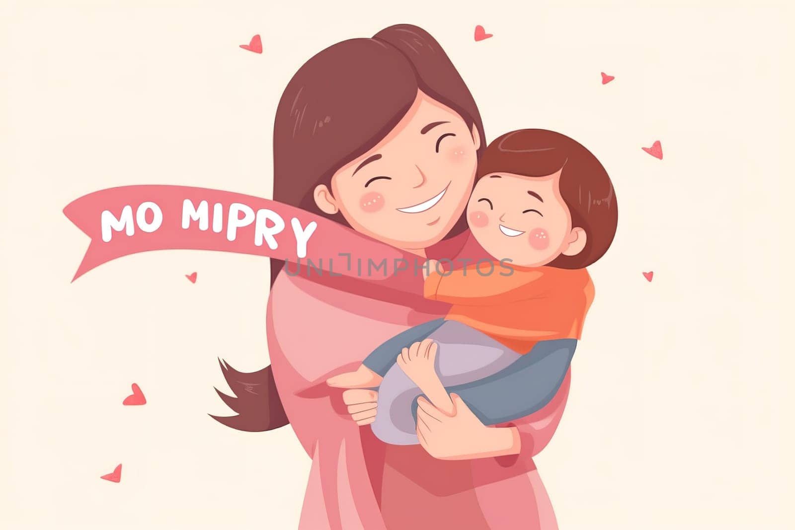 Mother and Child Bond. happy mothers day celebration .illustration. line drawing