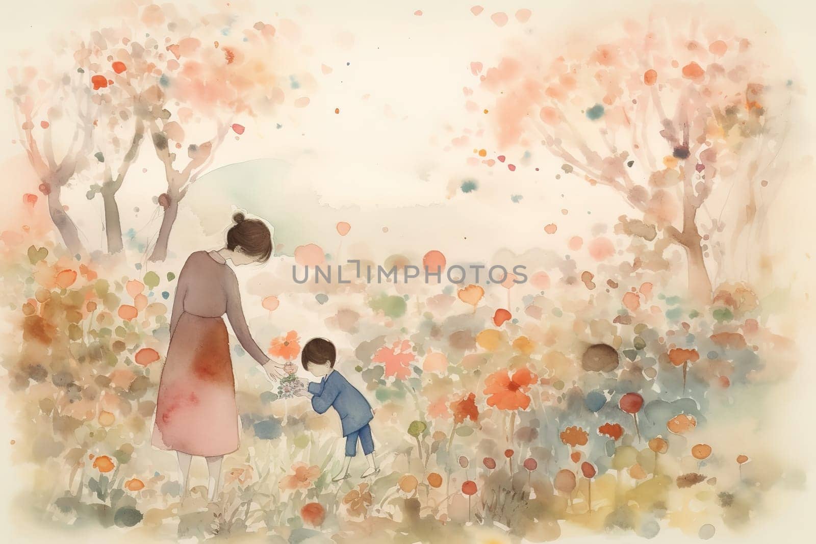 Mother and Child Bond. happy mothers day celebration .illustration. line drawing