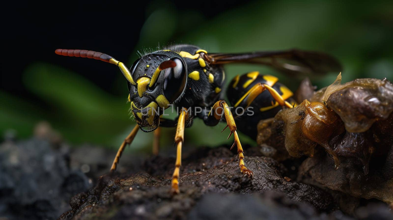 Wasp close-up on blurred background - Generative AI