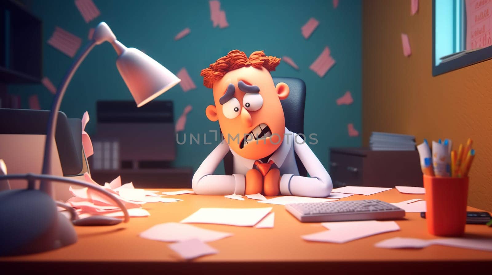 Employee at work - burnout and depression concept - generative AI - AI generated