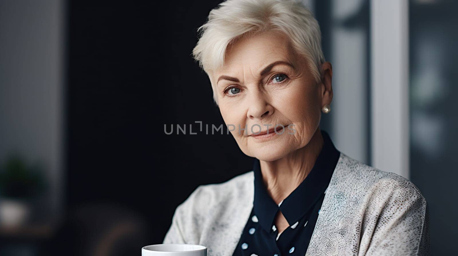 Senior lady in a living room - generative AI - AI generated