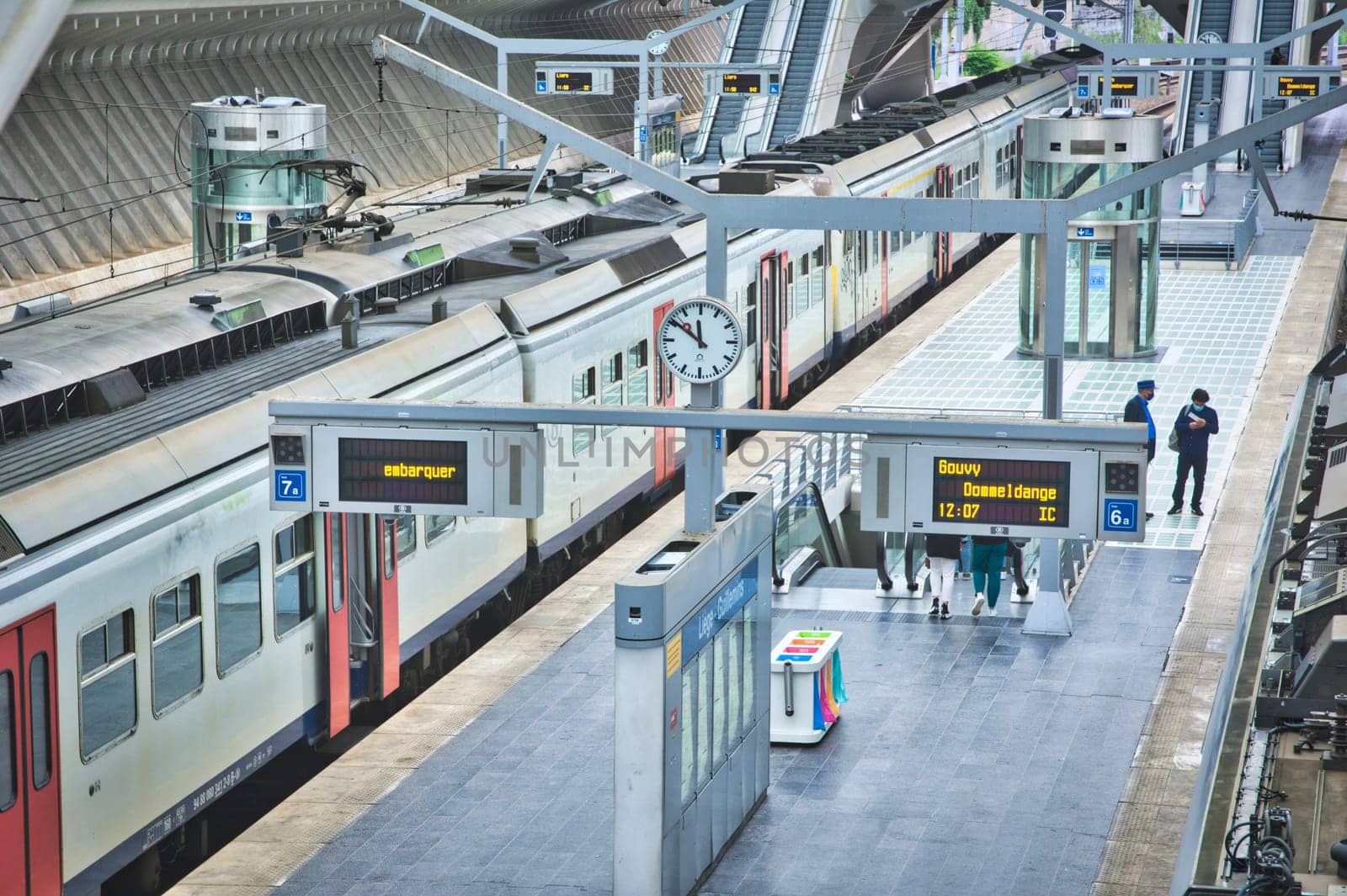 Liege, Belgium, June 2021: Belgian NMBS railroad trains in a train station.