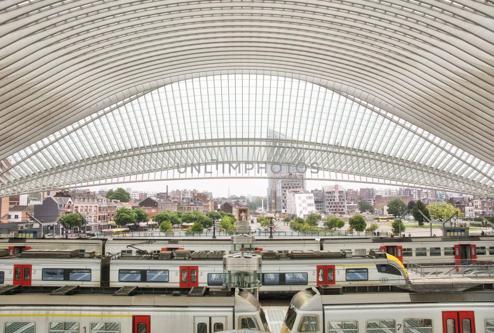 Liege, Belgium, June 2021: Indoor scene of the Train station of liege guillemins.