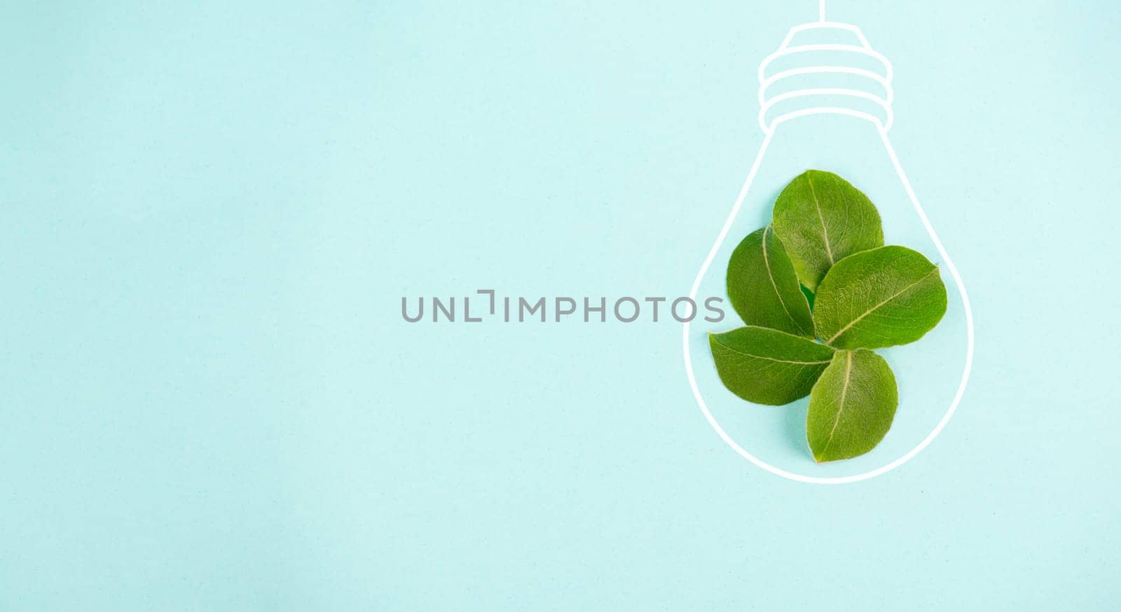 Light bulb made from leaves, green renewable energy, sustainable technology, co2 reduction, eco friendly lifestyle