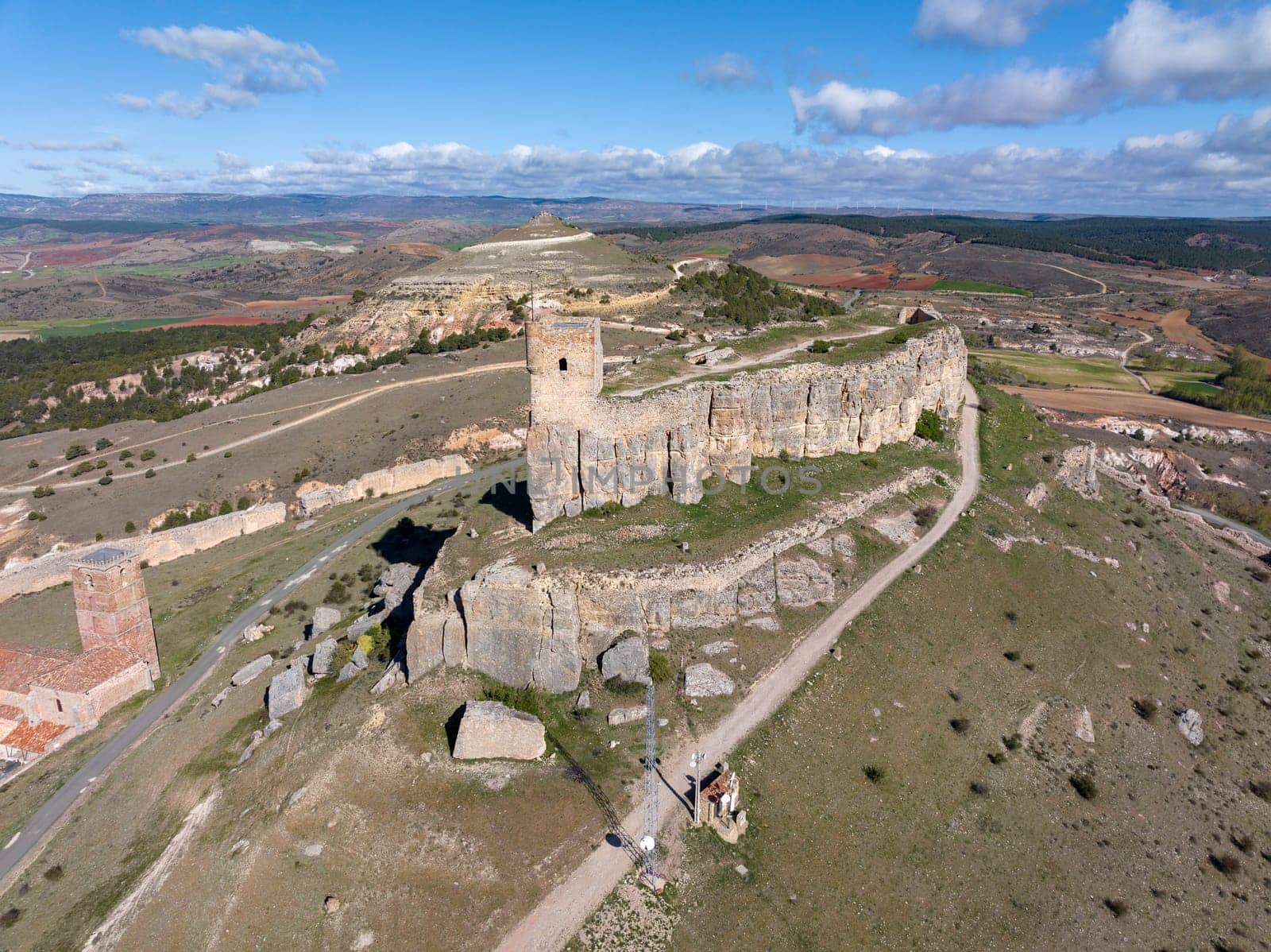 Homenaje tower of Castle Atienza, medieval fortress of the twelfth century (Route of Cid and Don Quixote) Guadalajara province, Castilla-La Mancha, Spain.