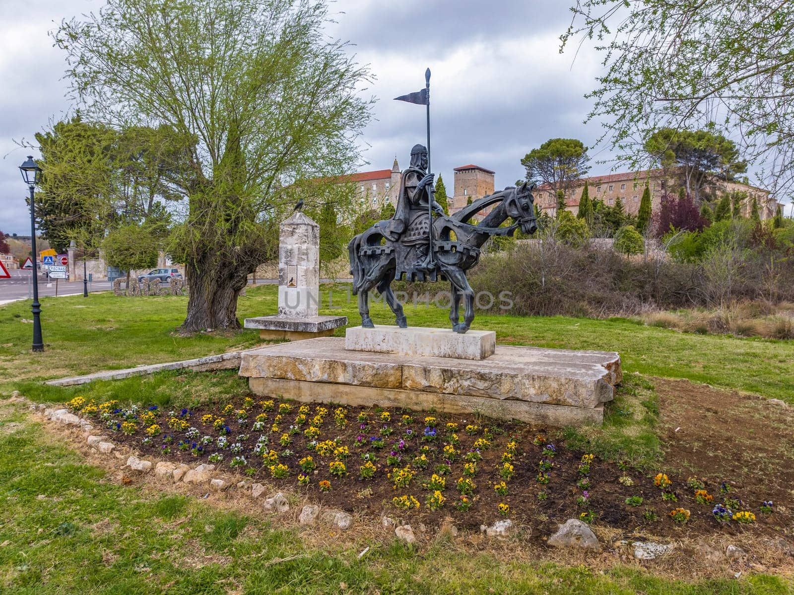 Caleruega , Spain - April 12, 2023 : Statue of El Cid Campeador at the entrance of Caleruega, Burgos Spain