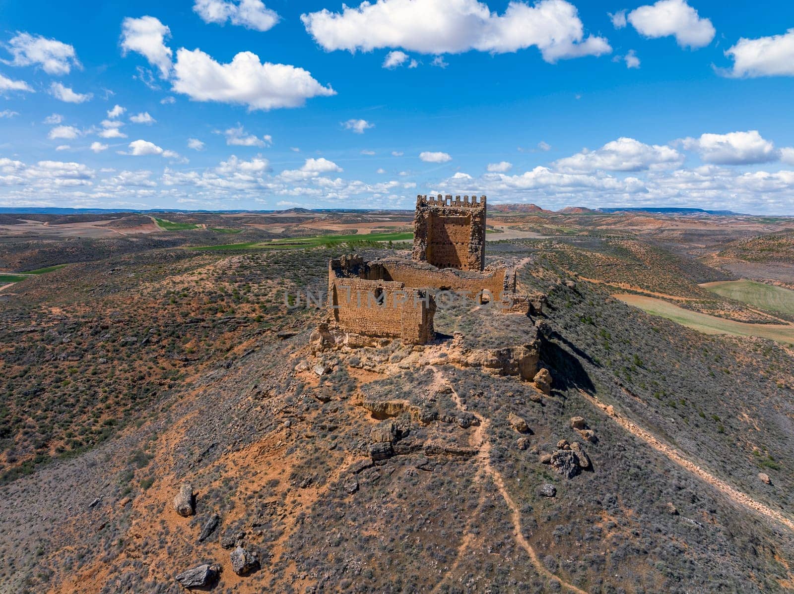 Aerial view of Pozuel de Ariza in the province of Zaragoza La Raya castle