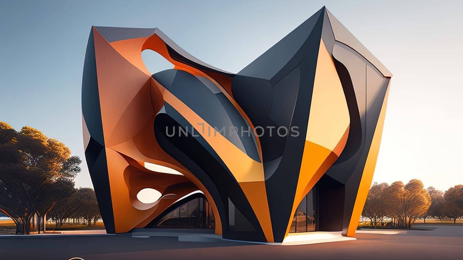 Abstract 3d render of modern architecture. Futuristic building.