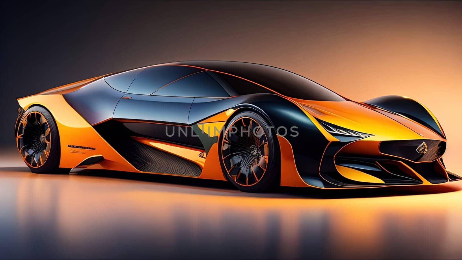3D rendering of a brand-less generic concept car in studio environment