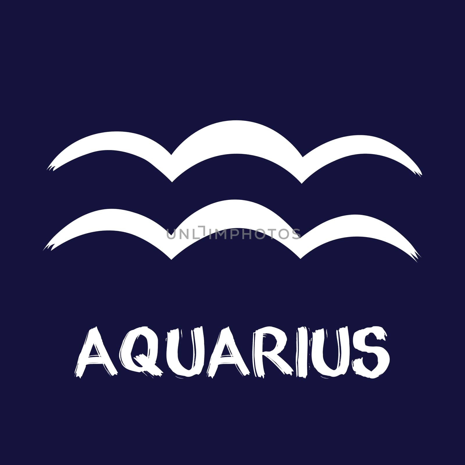 Hand drawn Zodiak signs. White Aquarius zodiac icons on a blue background. Astrological symbols of the zodiac
