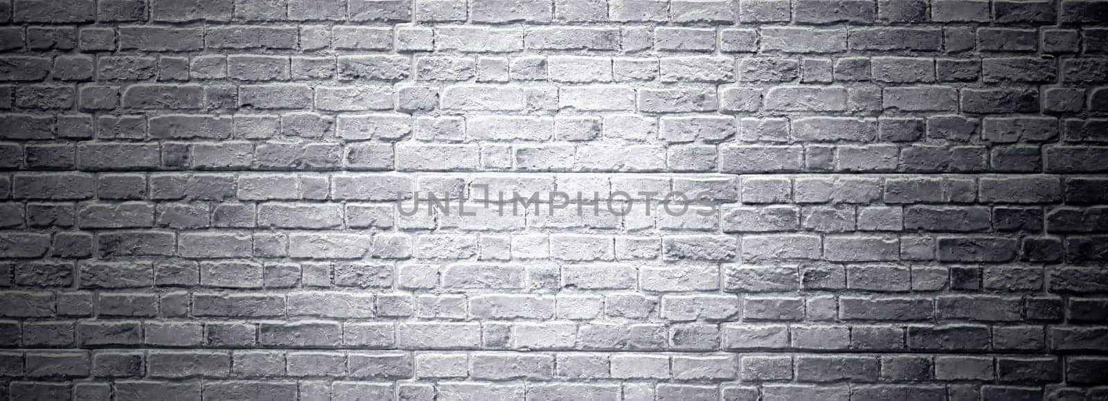 Brick wall, antique old grunge white grey texture wide panorama background.