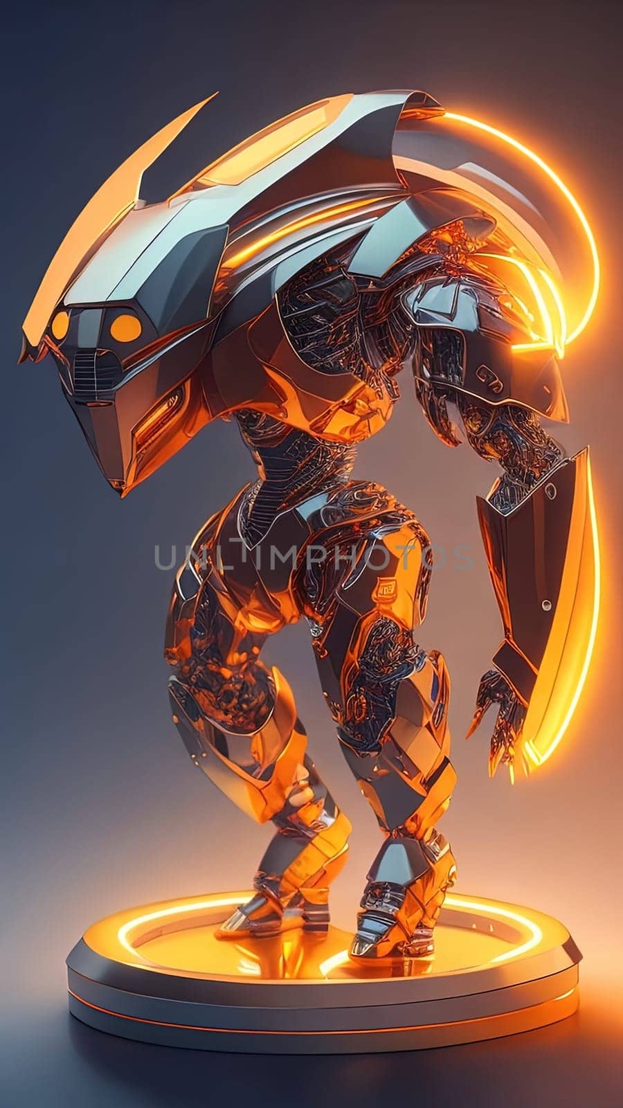 3d render of robot with neon light. Futuristic concept.
