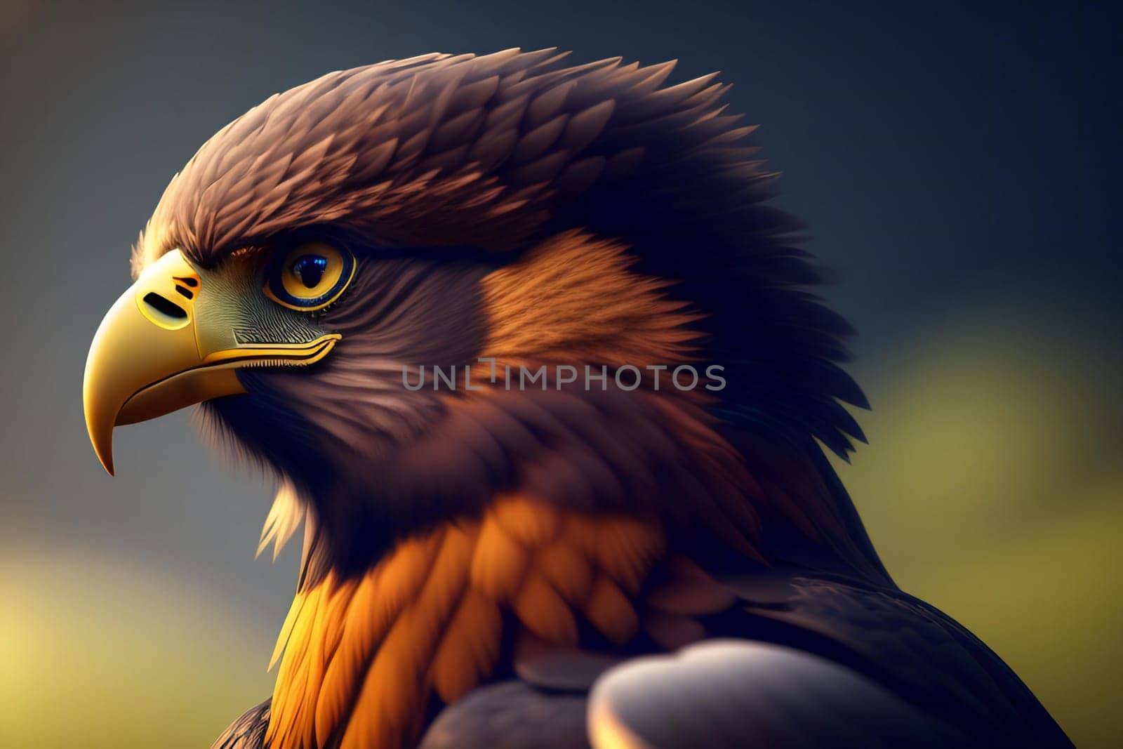 Portrait of a golden eagle. 3D render, 3D illustration.