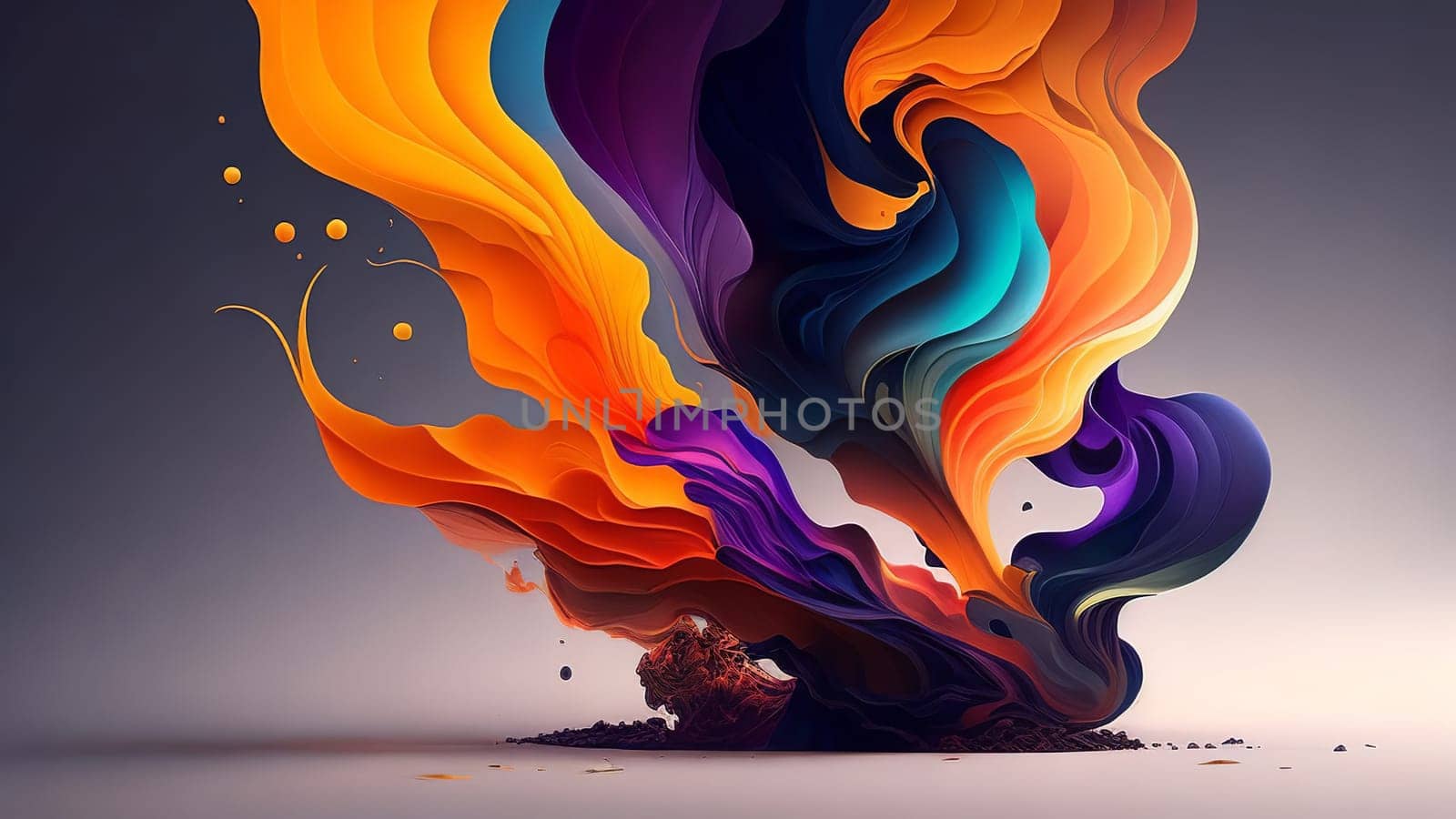 Colorful paint splashes on a dark background. 3d rendering