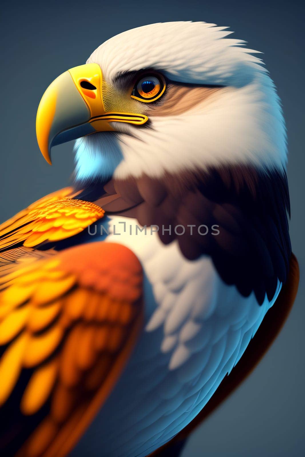 eagle portrait on a dark background. 3d render illustration.