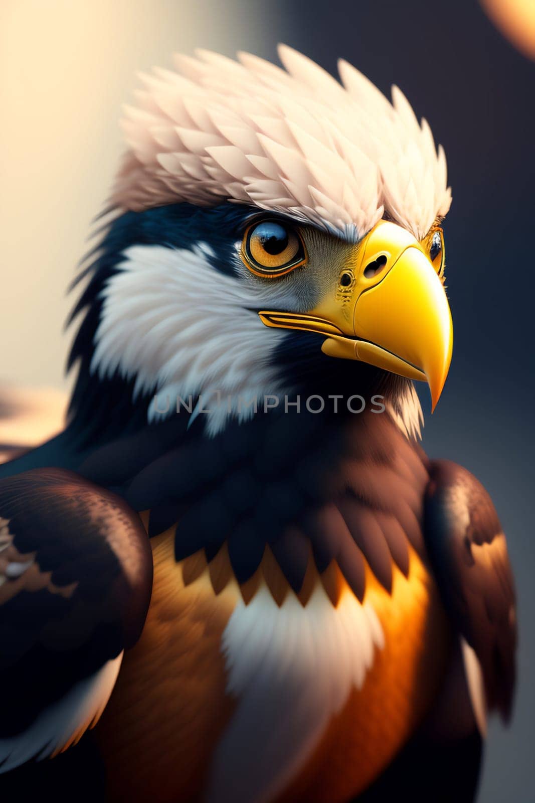 eagle portrait on a dark background. 3d render illustration.