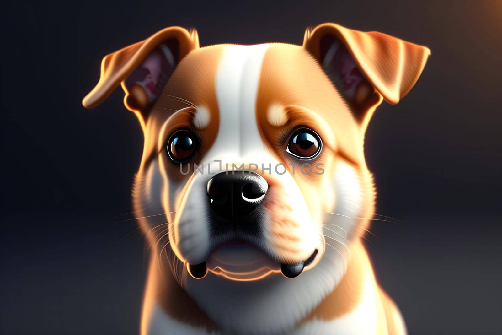 Portrait of a bulldog on a dark background. 3d rendering