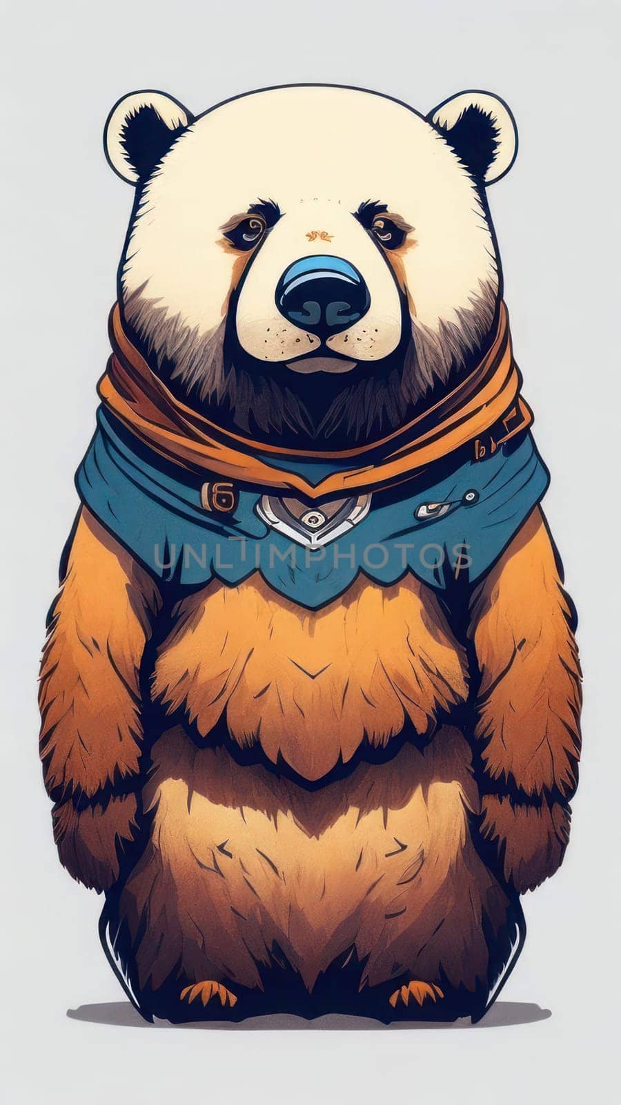 Illustration of a cute polar bear in a blue scarf. Vector illustration.