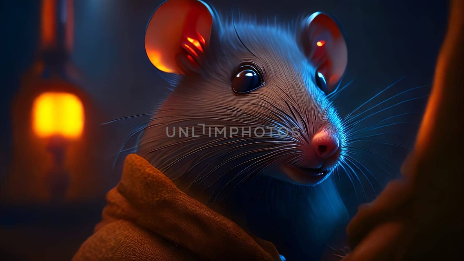 The mouse is looking at the camera. 3d render