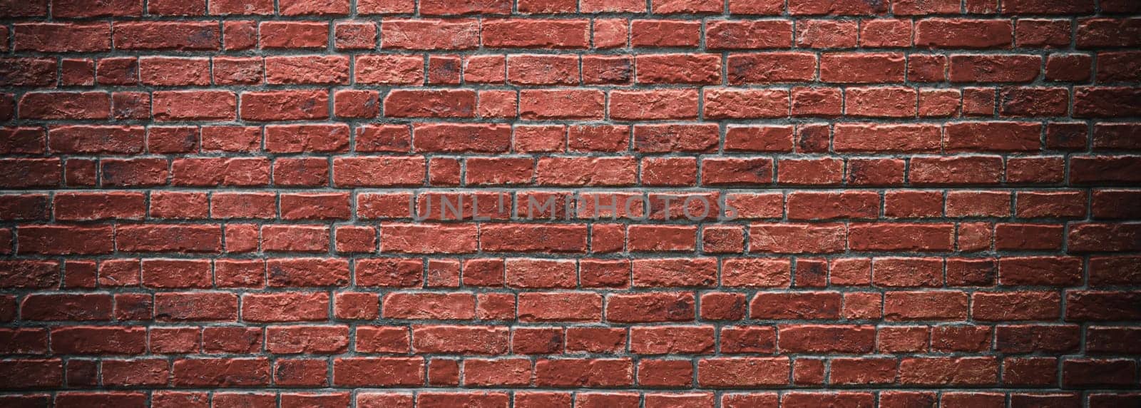 Brick wall, antique old grunge brown red texture wide panorama background.