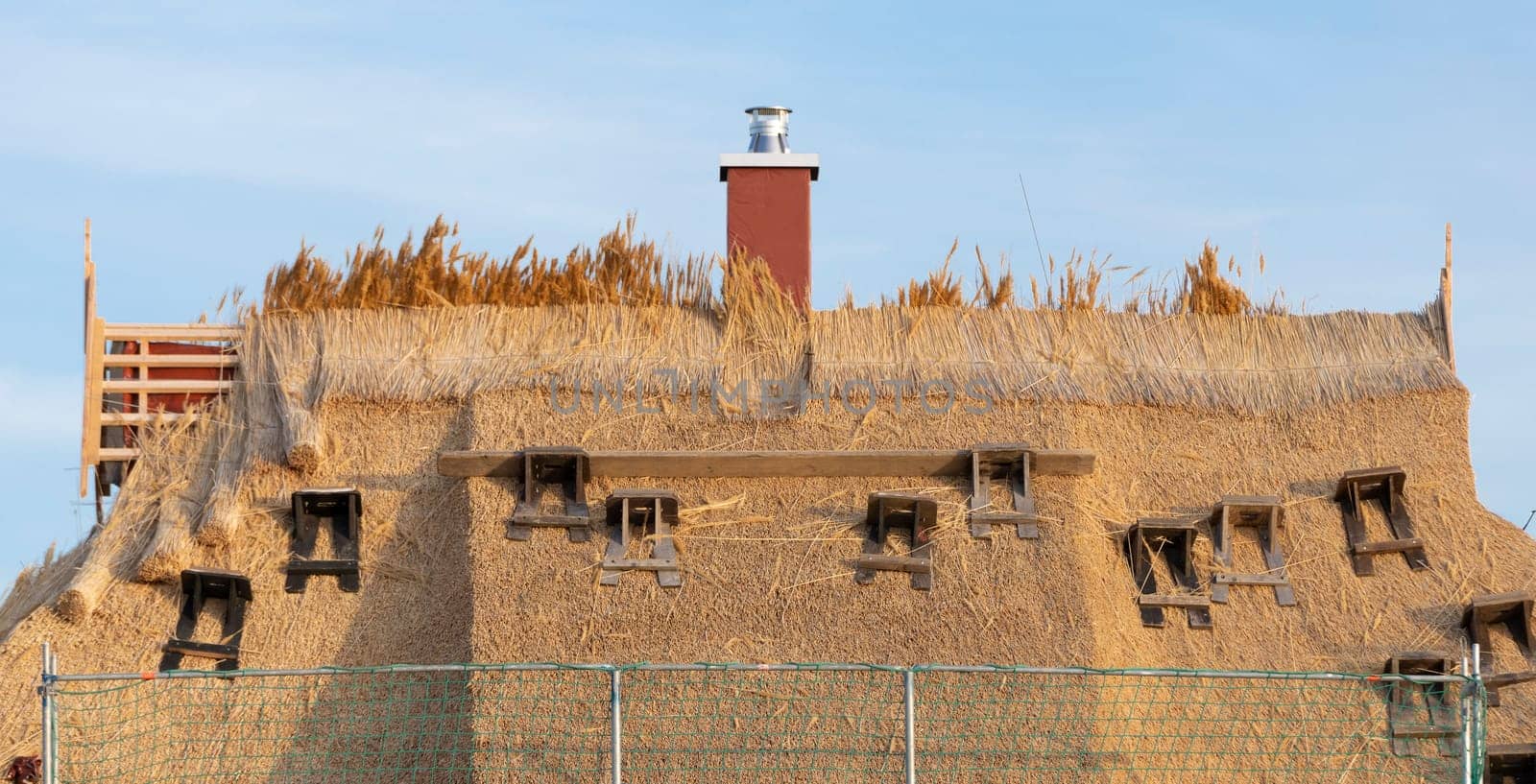 Re-thatching of thatched roofs in Drankse, Baltic Sea, Island of Rügen