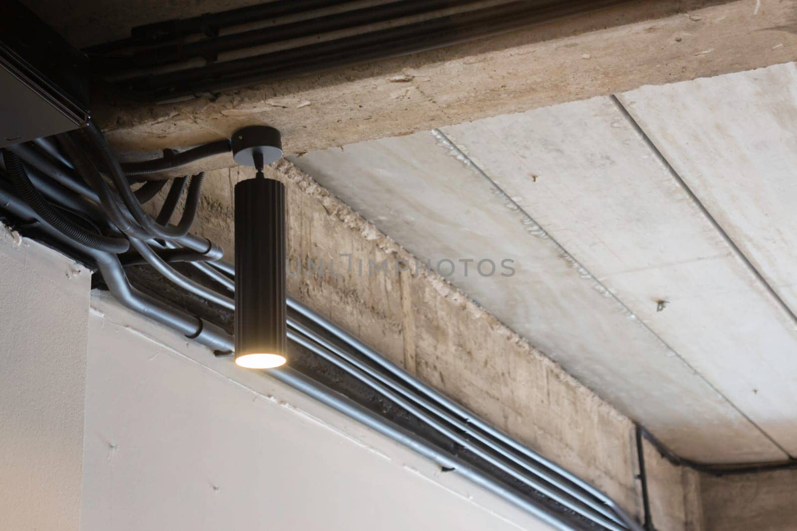 Loft modern black room interior, stock photo