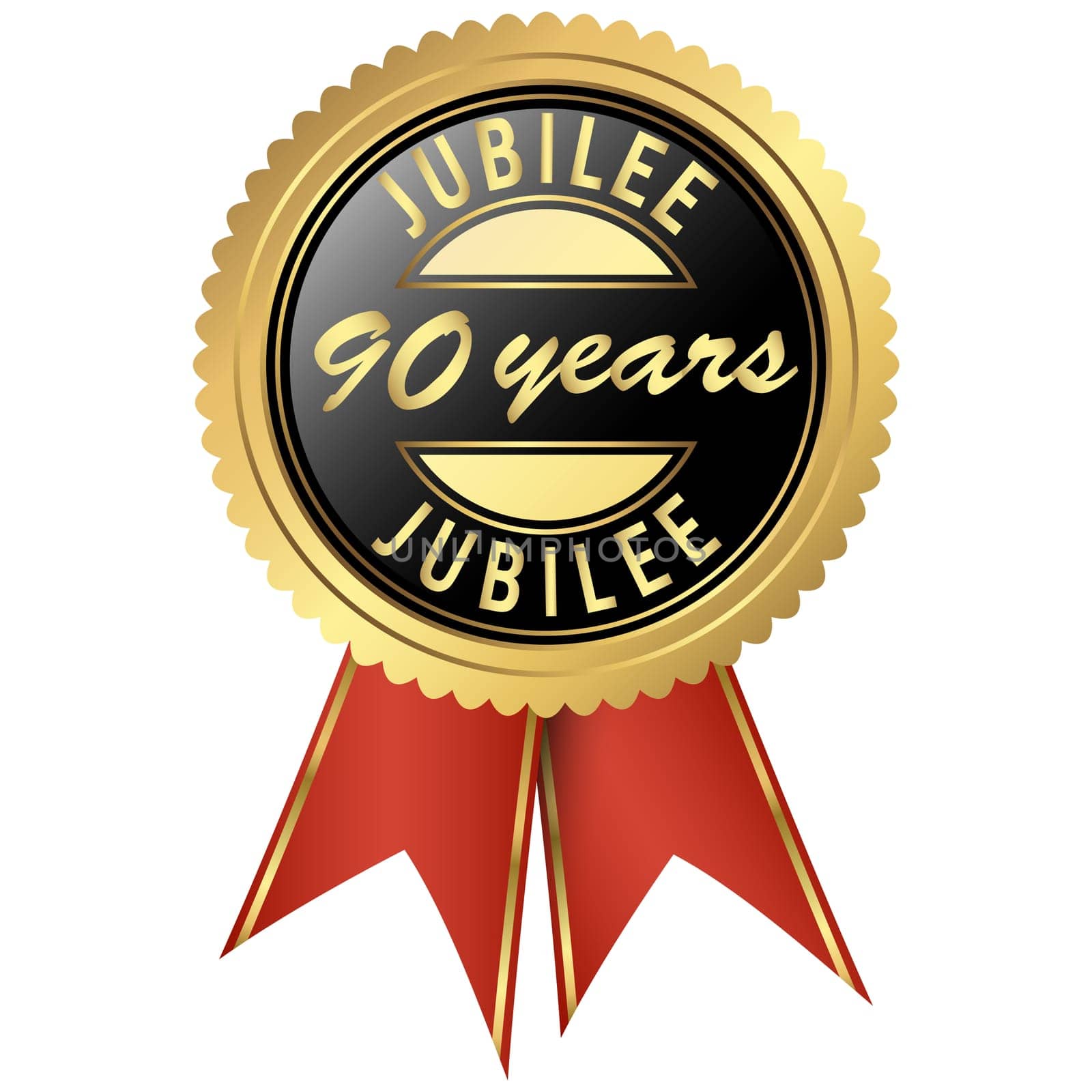 seal colored black and gold with red ribbons for ninty years jubilee