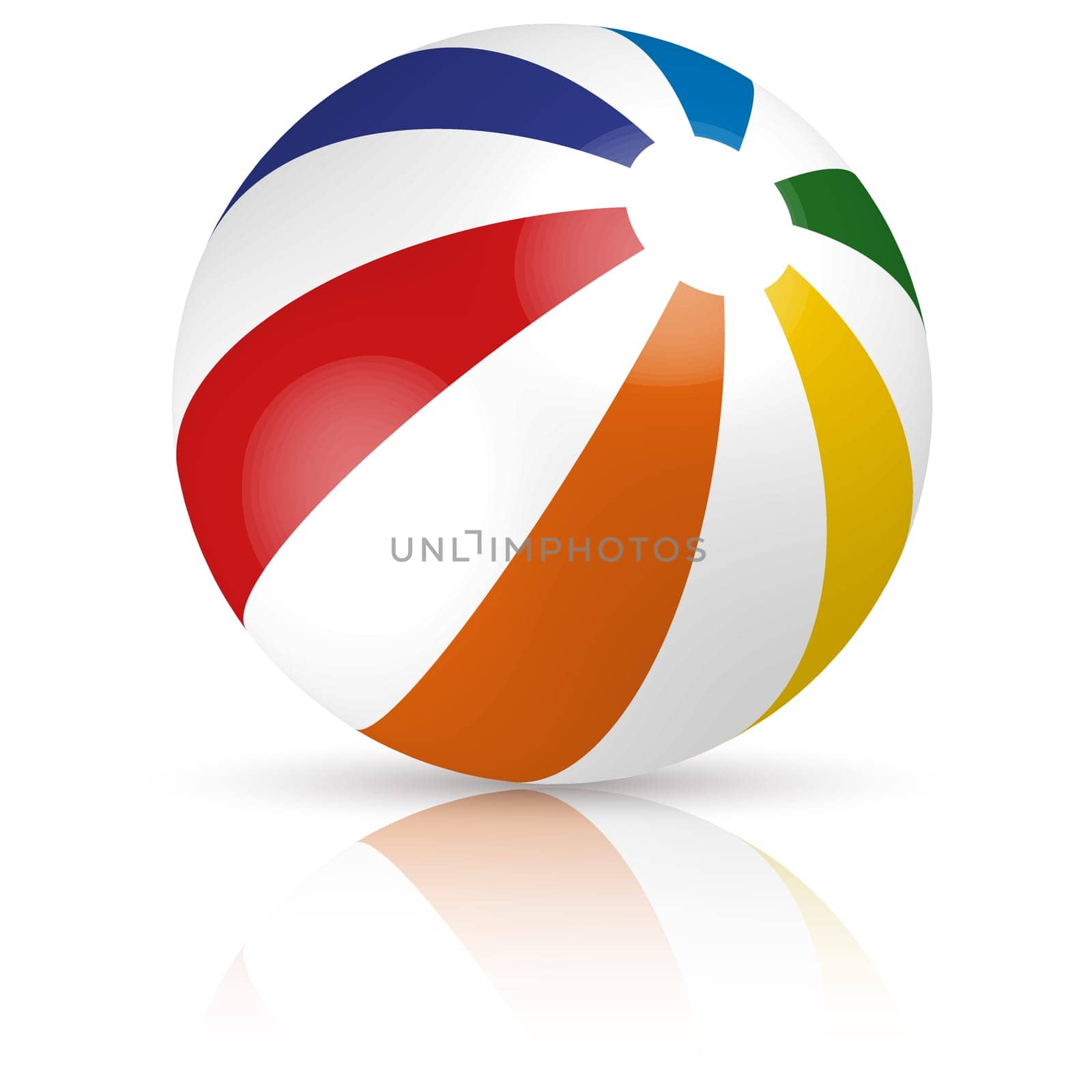 beach ball in different colors with reflection and shadow