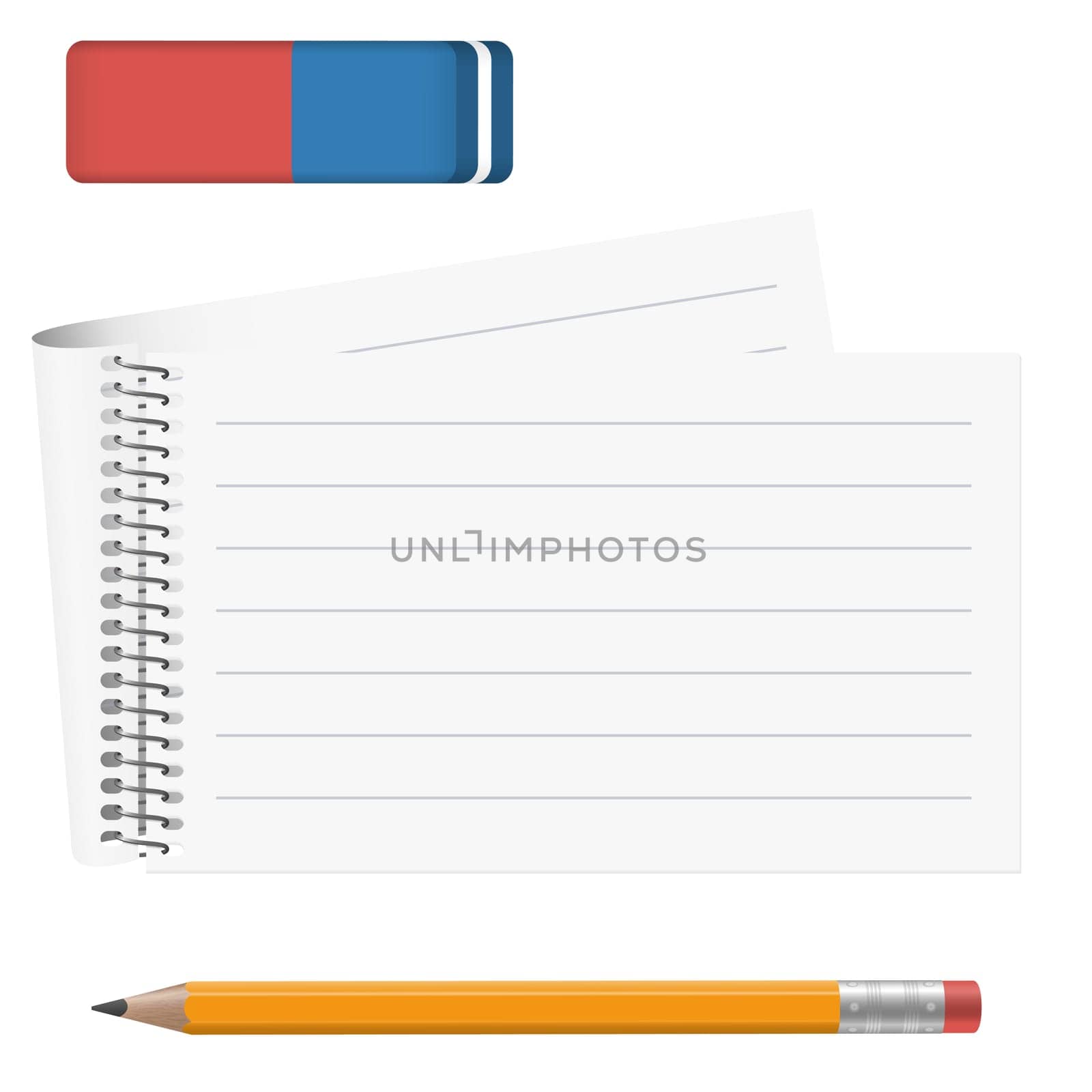 white paper pad with pencil and eraser