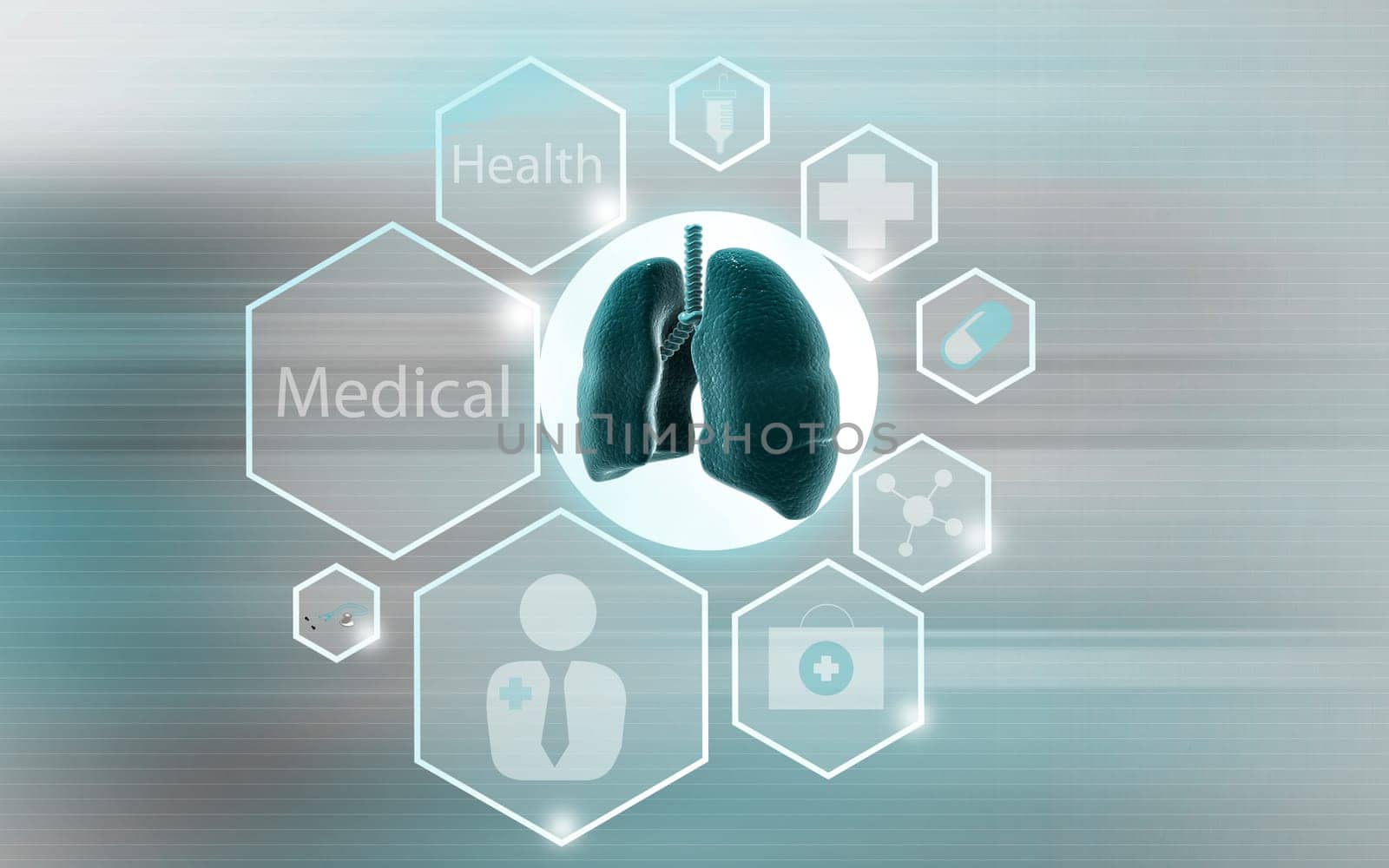 Digital illustration of human lungs in color background