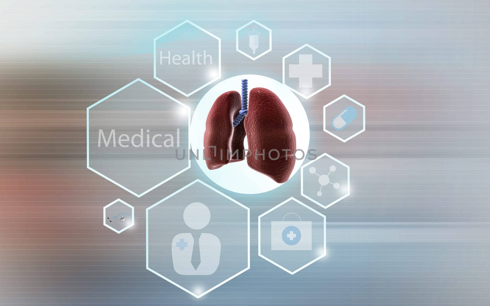 Digital illustration of human lungs in colour background