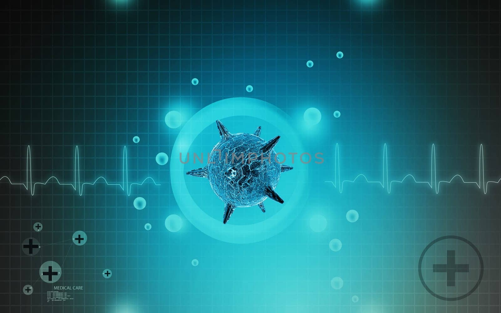 Digital illustration of herpes virus in colour background