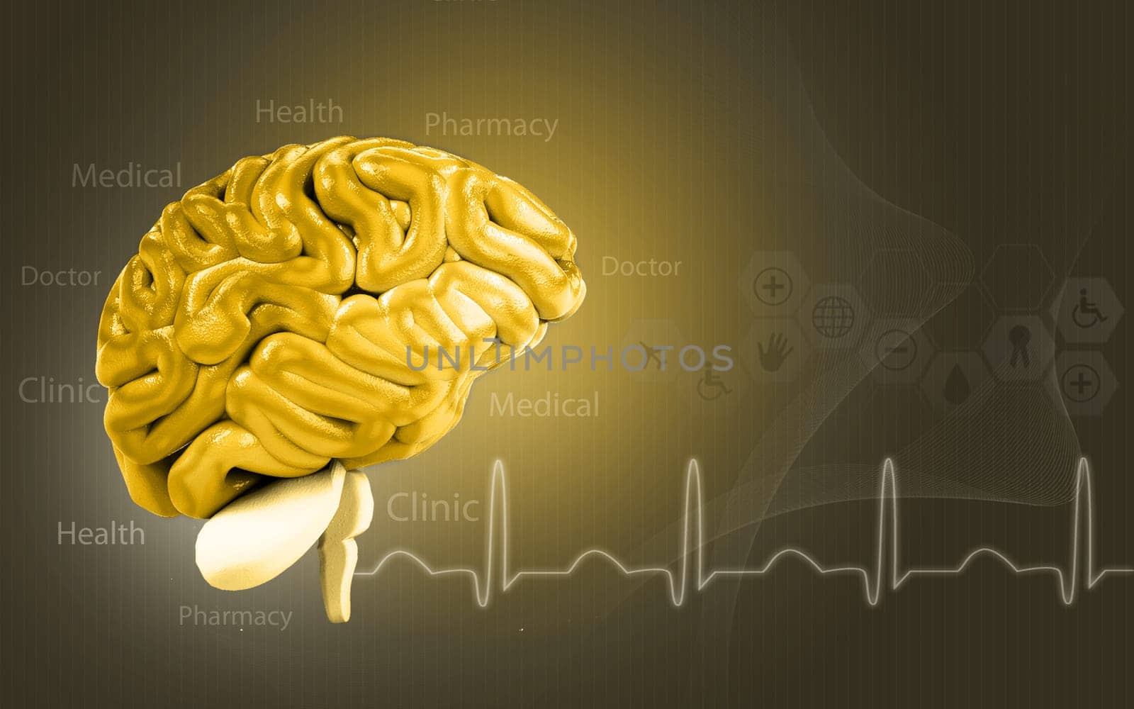 Digital illustration of brain in colour background