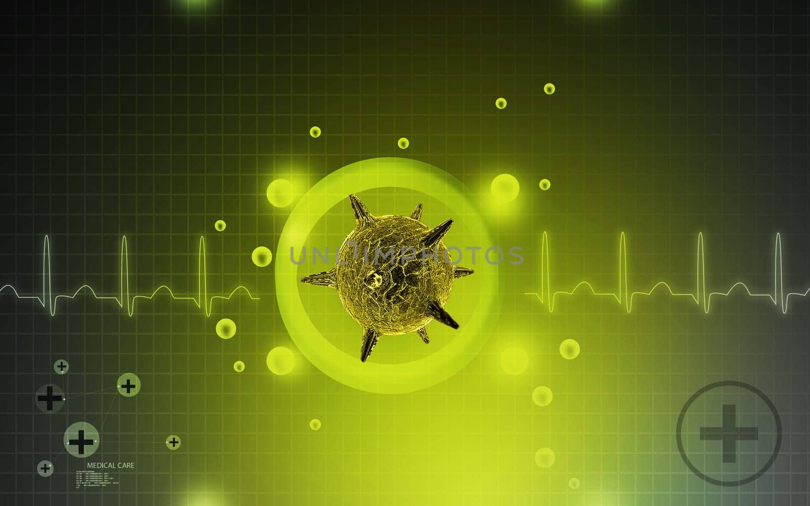 Digital illustration of herpes virus in colour background
