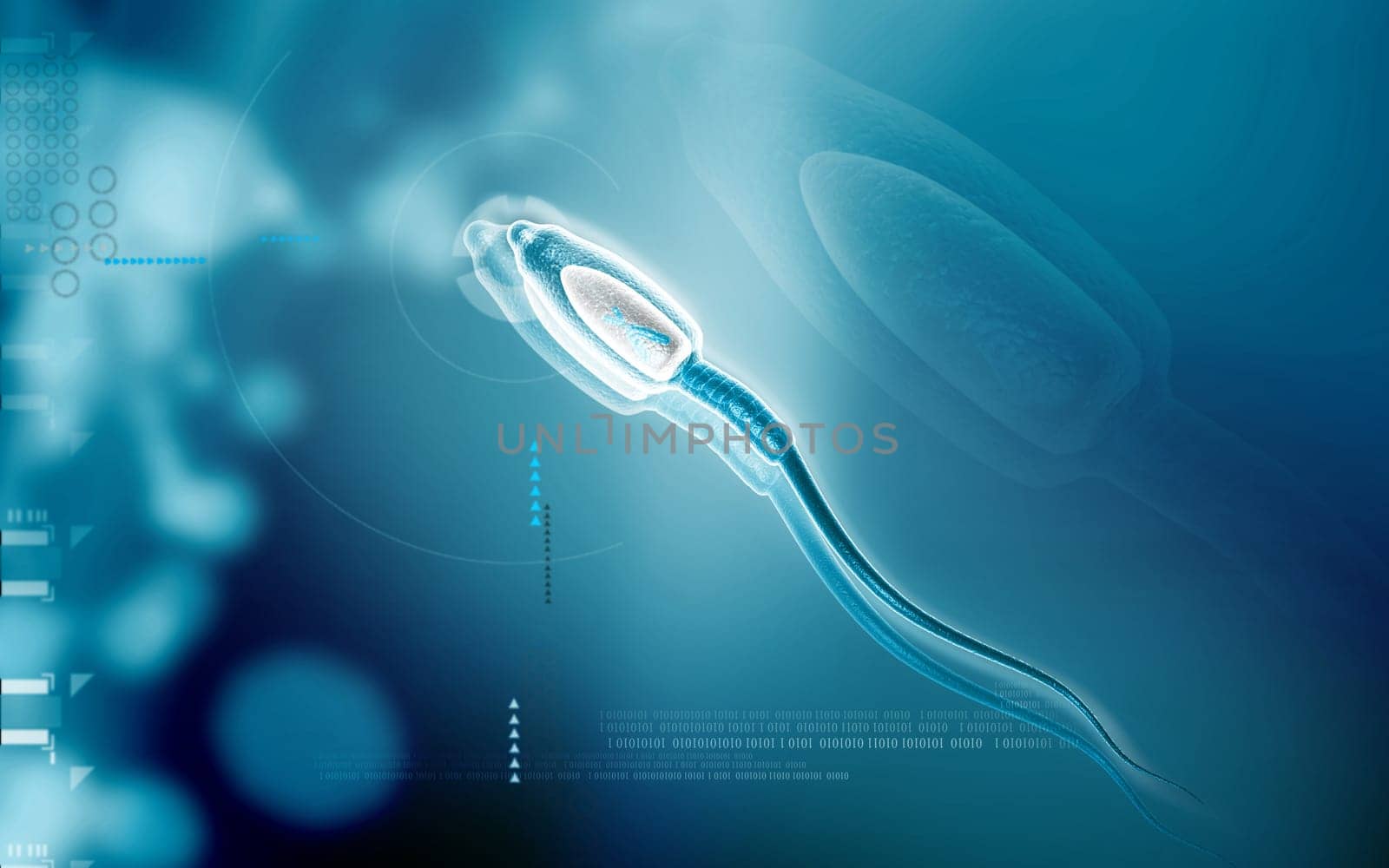 Digital illustration of sperm in colour background