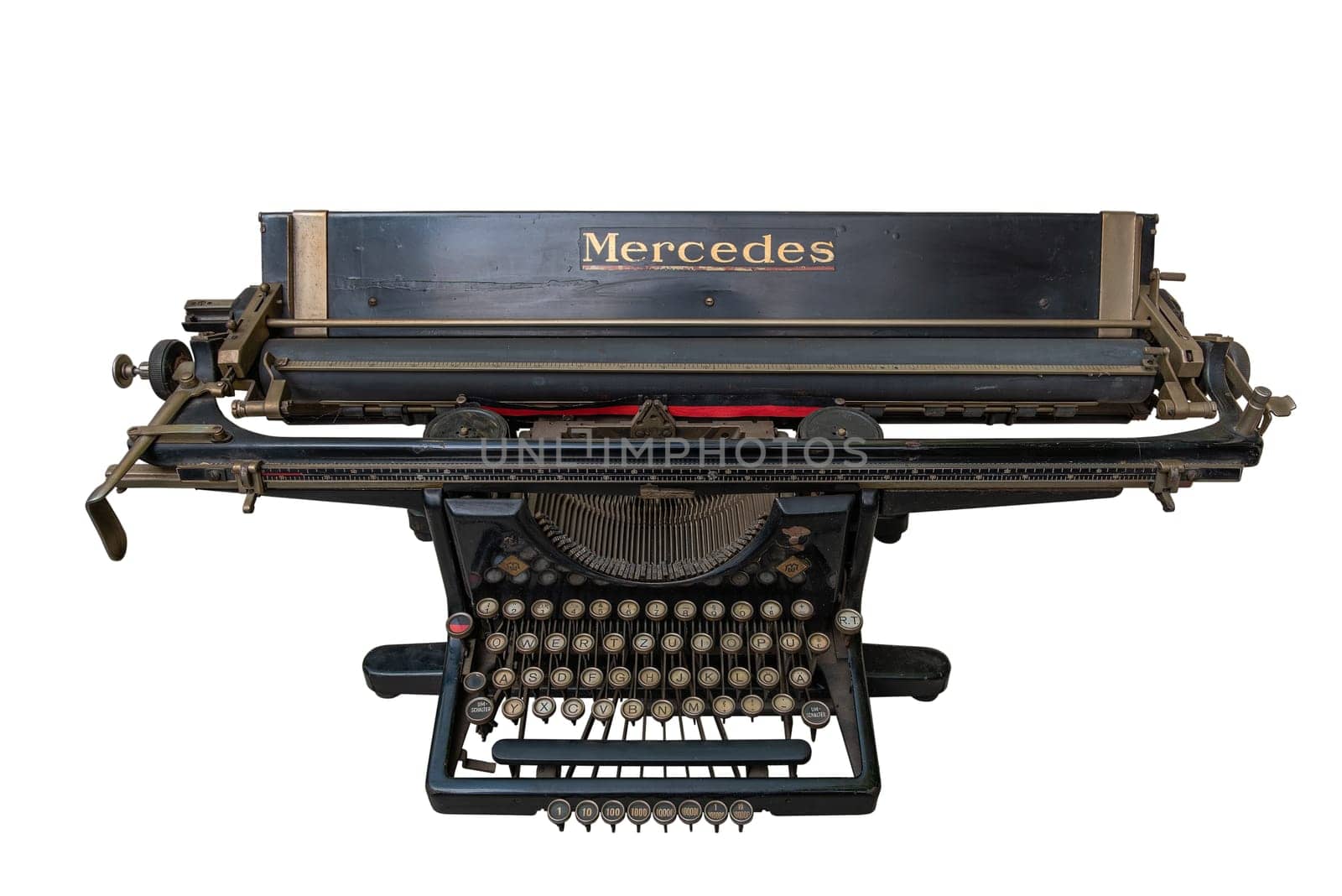 Vintage mechanical typewriter from the past isolated against a white background