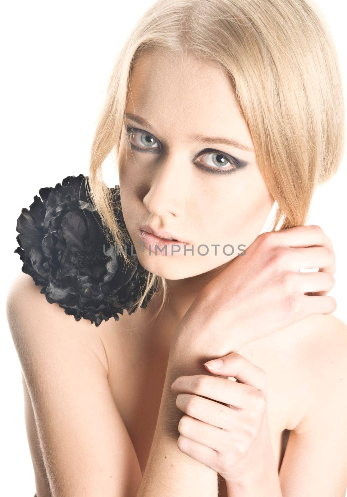 Beauty fashion women portrait with black flower
