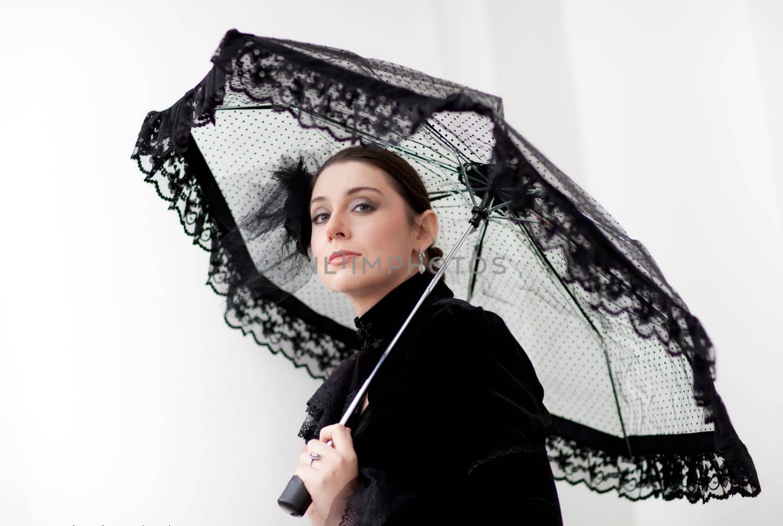beautiful aristocratic woman near palace